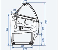 Eisvitrine Ital Proget Smile 18:     	Abmessungen: 	B 1603/ T 872/ H 1298-1328    	Fassungsvermögen/Inhalt: 	