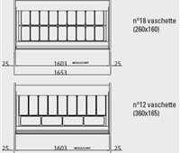 Eisvitrine Ital Proget Smile 18:     	Abmessungen: 	B 1603/ T 872/ H 1298-1328    	Fassungsvermögen/Inhalt: 	