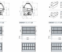 Eisvitrine Ital Proget Energy 18:     	Abmessungen: 	B 166/ T 117/ H 138    	Fassungsvermögen/Inhalt: 	  18x