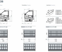 Eisvitrine Ital Proget Magic 12:     	Abmessungen: 	B 109,6/ T 112/ H 122/138    	Fassungsvermögen/Inhalt: 	 