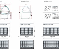 Eisvitrine Ital Proget Twist 18:     	Abmessungen: 	B 162,7/ T 106/ H 139    	Fassungsvermögen/Inhalt: 	  1