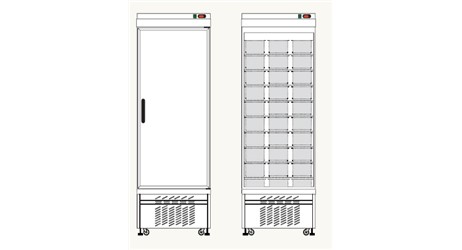 Eislagerschrank TEKNA 5010 Hi:     	Abmessungen: 	B 670/ T 890/ H2250    	Fassungsvermögen/Inhalt: 	60 Eiss