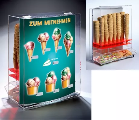 Ein Eistütenhalter mit Plexiglas für Werbung